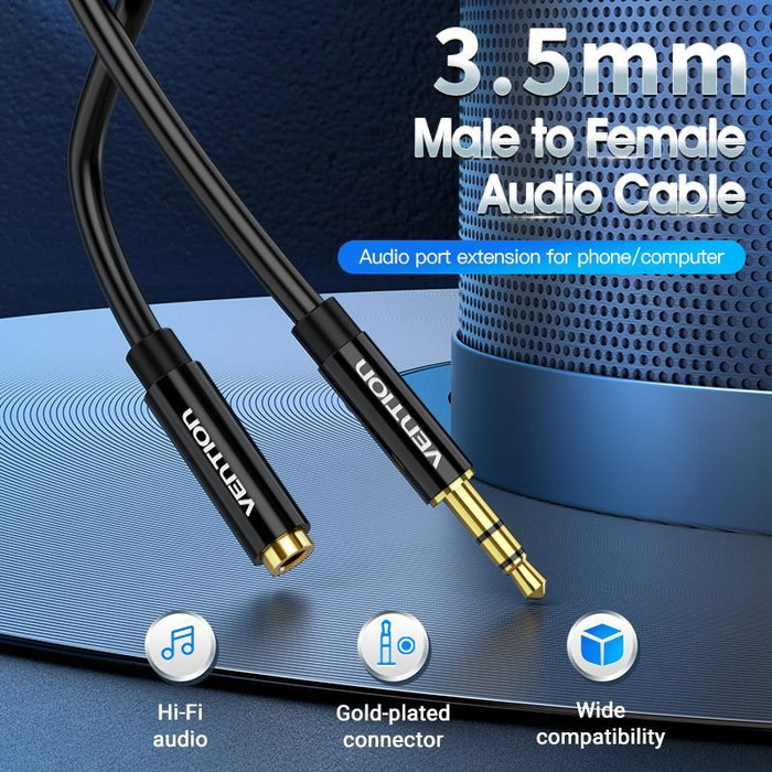 Vention Cable Estéreo Jack 3.5mm Macho a Hembra 1 Metro Negro BBZBF